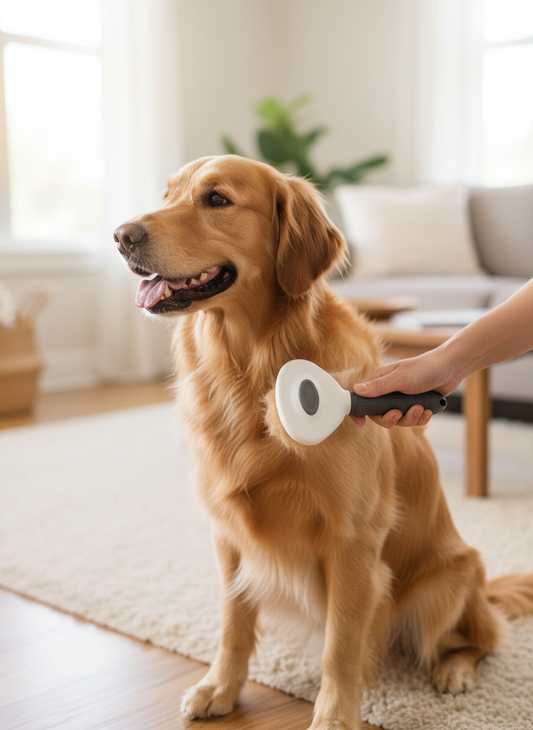 PawTriva Bürste kämmt Hund - Rückseite