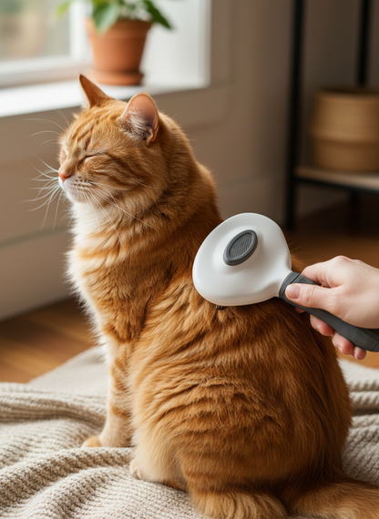 PawTriva Bürste kämmt Katze - Rückseite