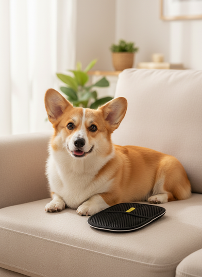 Tierhaar-Handschuh auf Sofa mit Hund 2